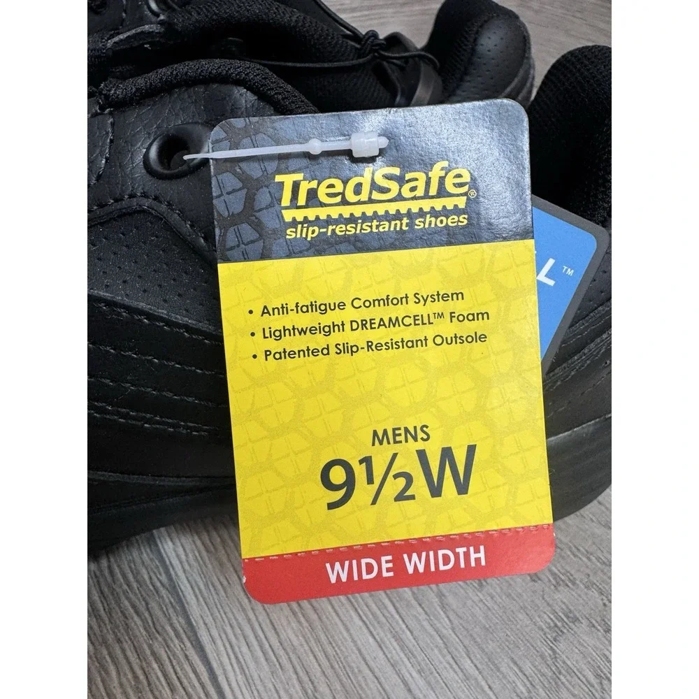 Treadsafe Dustin Non Slip Shoes Men's 9.5 Wide Black Leather Performance Sneaker - Picture 11 of 11